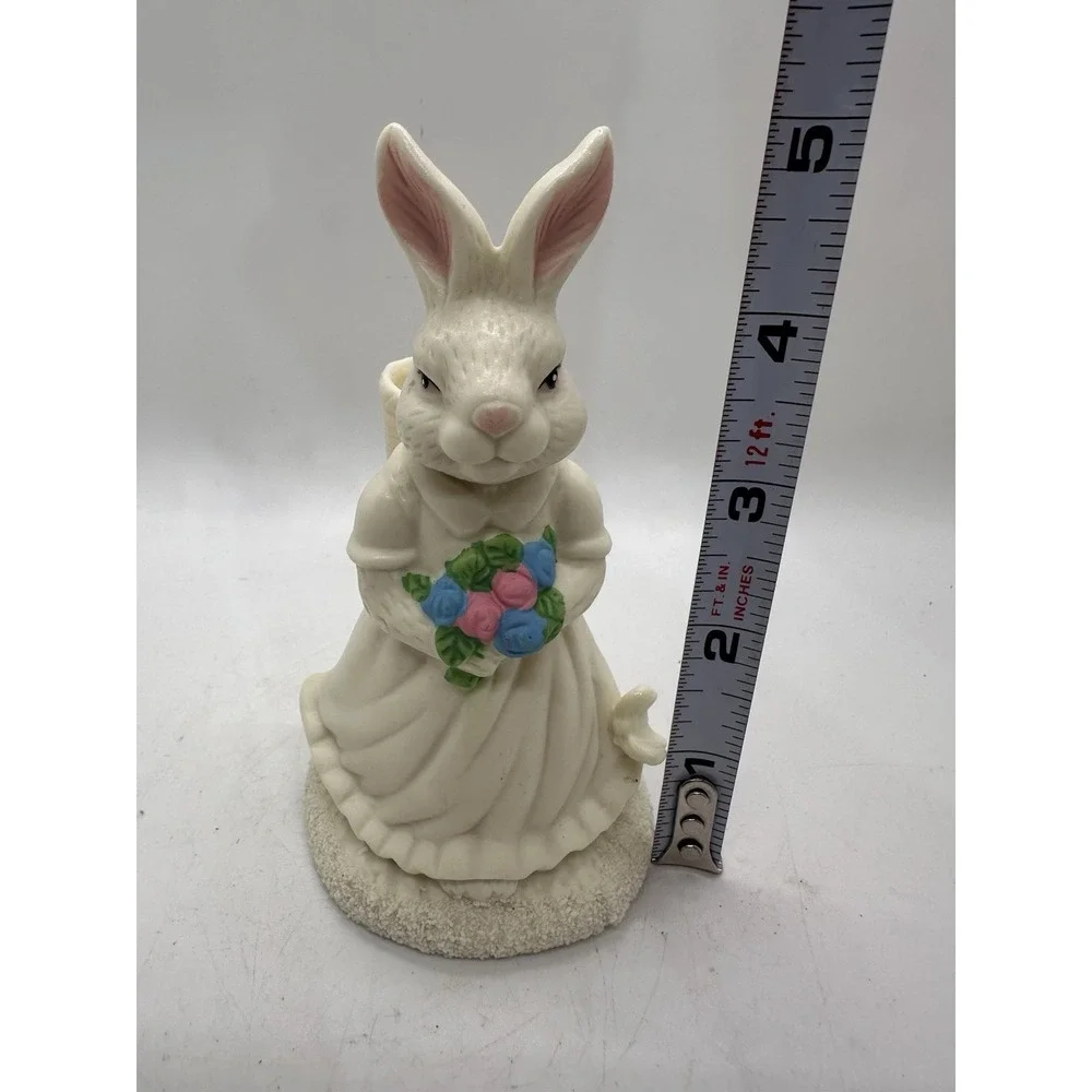 Vintage Easter Bunny Rabbit candleholder Figurine White Dress 5‎ Inch